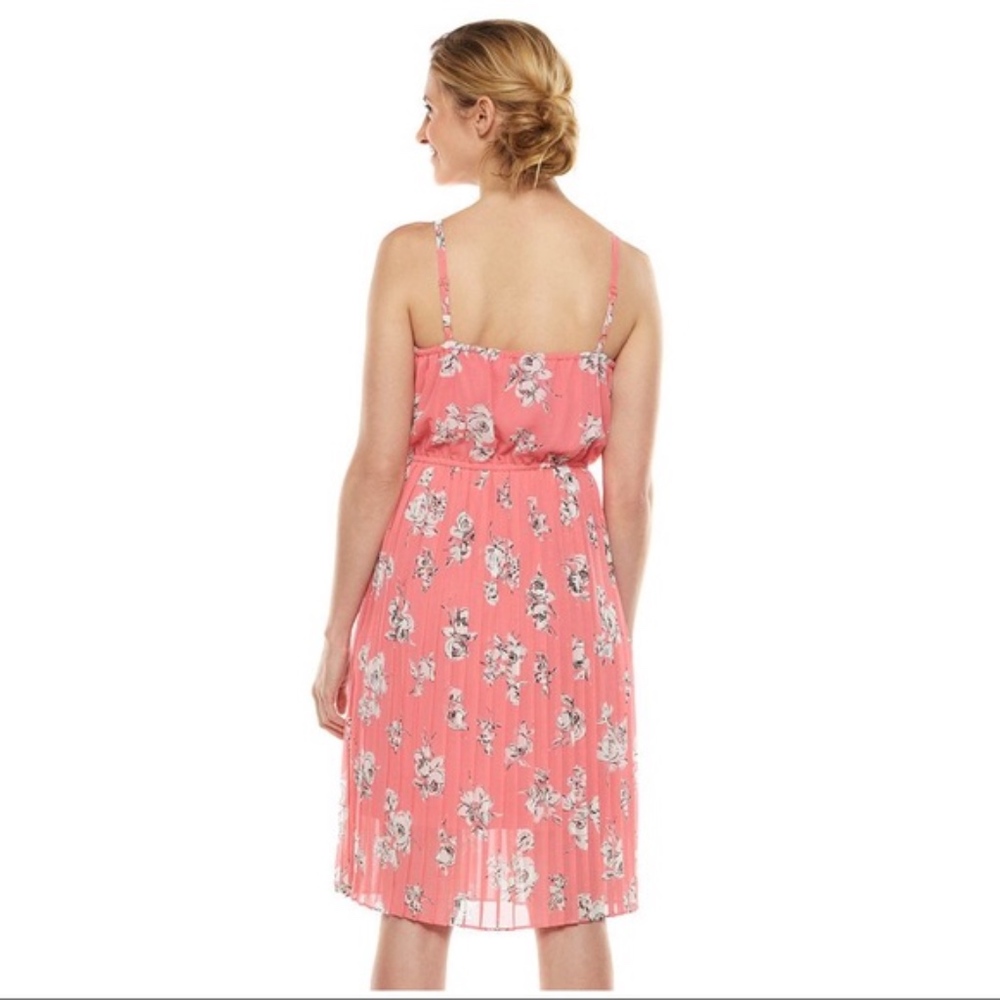 ELLE Women’s Pink Floral Pleated Party Midi Dress - Picture 3 of 5